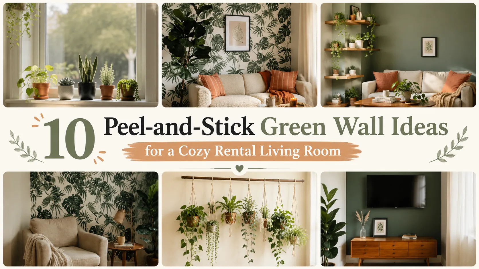 10 Peel-and-Stick Green Wall Ideas for a Cozy Rental Living Room